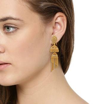 Gold plated double umbrella graudation Jhalar (Tassle) work, stylish Jhumki earring 3