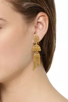 Gold plated double umbrella graudation Jhalar (Tassle) work, stylish Jhumki earring