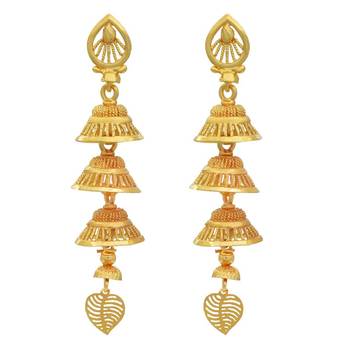 Gold plated 3 cap Light weight sleek and stylish dangler Jhumki earring 1