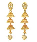 Gold plated 3 cap Light weight sleek and stylish dangler Jhumki earring
