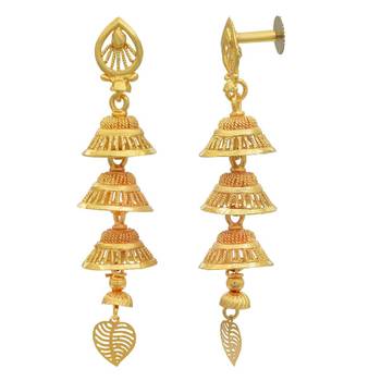 Gold plated 3 cap Light weight sleek and stylish dangler Jhumki earring 2