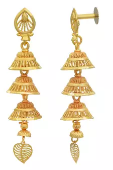 Gold plated 3 cap Light weight sleek and stylish dangler Jhumki earring