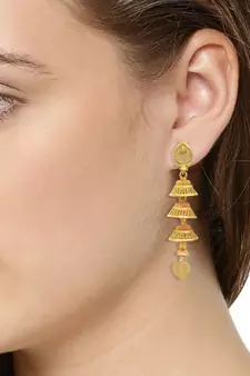 Gold plated 3 cap Light weight sleek and stylish dangler Jhumki earring