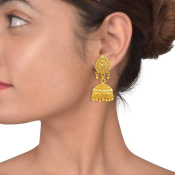 Gold plated Medium size simple design handmade Fashion Jhumki 3