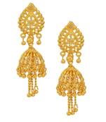 Yellow Gold-plated Faux Kundan Ethnic Simple Sober Jhalar Tassel Jhumki Earring