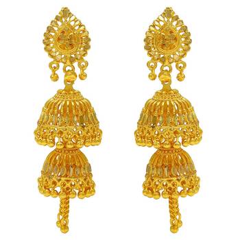 24KT Gold Plated Faux Kundan Mirror Work Double Umbrella Chandelier Long Jhumki 1
