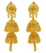 24KT Gold Plated Faux Kundan Mirror Work Double Umbrella Chandelier Long Jhumki