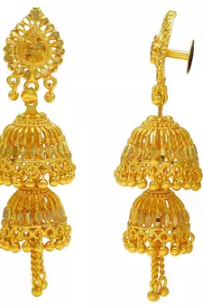 24KT Gold Plated Faux Kundan Mirror Work Double Umbrella Chandelier Long Jhumki