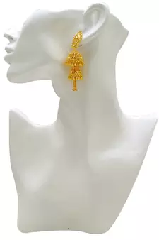 24KT Gold Plated Faux Kundan Mirror Work Double Umbrella Chandelier Long Jhumki