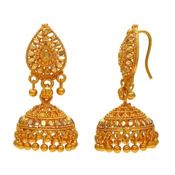 24KT Yellow Gold Plated handmade Ethnic daily use stylish Simple sober medium size Jhumki earring 2