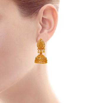 24KT Yellow Gold Plated handmade Ethnic daily use stylish Simple sober medium size Jhumki earring 3