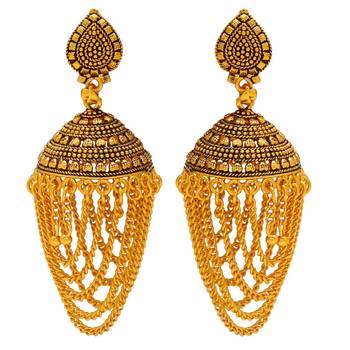 Gold plated Rasrawa Faux kundan designer "V" shaped Jhalar Jhumki 1