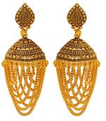 Gold plated Rasrawa Faux kundan designer "V" shaped Jhalar Jhumki
