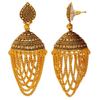 Gold plated Rasrawa Faux kundan designer "V" shaped Jhalar Jhumki 2