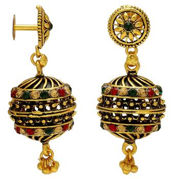 Gold Plated Antique Finish Drum Dholki Shape Rondell, Designer Exclusive Ethnic Jhumki 2