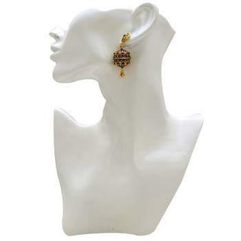 Gold Plated Antique Finish Drum Dholki Shape Rondell, Designer Exclusive Ethnic Jhumki 3