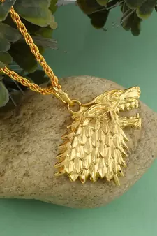Brass Goldplated Wolf Head Design Fashion Pendant