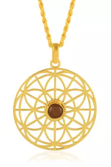 Brass Goldplated Cats Eye Lehsuniya Chakra Pendant