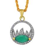 Gold plated, Faux Emerald and CZ studded, round shape chain pendant