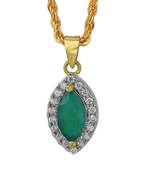 Gold plated, Faux Emerald and CZ studded, Marquoise shape chain pendant
