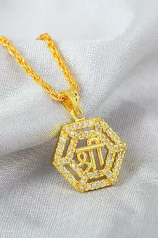 Brass Goldplated Shree world Hindu Pendant
