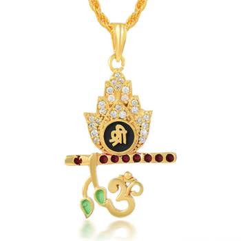 Brass Goldplated American Diamond Murli-Krishna Pendant 1