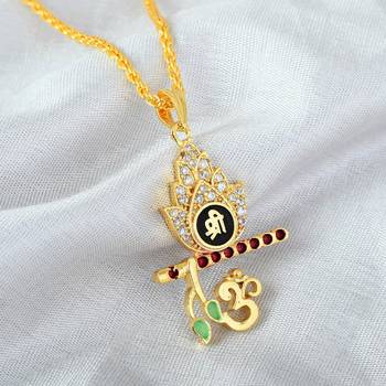 Brass Goldplated American Diamond Murli-Krishna Pendant 3