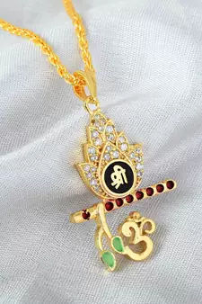 Brass Goldplated American Diamond Murli-Krishna Pendant