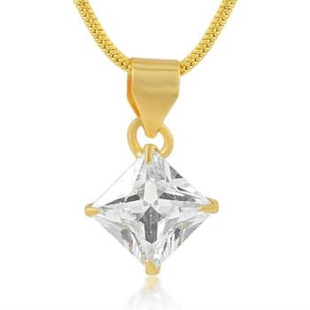 Brass Goldplated 10mm Princess Cut Square Shaped Imitation Diamond Fashion Pendant 1