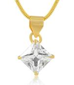 Brass Goldplated 10mm Princess Cut Square Shaped Imitation Diamond Fashion Pendant