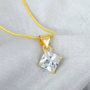 Brass Goldplated 10mm Princess Cut Square Shaped Imitation Diamond Fashion Pendant 3