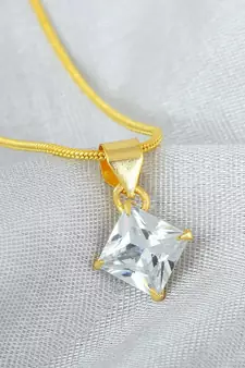Brass Goldplated 10mm Princess Cut Square Shaped Imitation Diamond Fashion Pendant