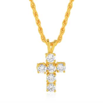 dzine trendz brass cross pendant with cz stones – multicolor 1