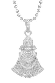 Brass Silverplated Khatu Shyam Chain Pendant Hindu Temple jewelery latest