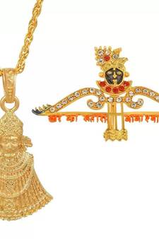Brass Goldplated Khatu Shyam chain pendant & Brooch Combo