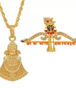 Brass Goldplated Khatu Shyam chain pendant & Brooch Combo