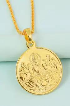 Brass Goldplated Lakshmi & Lakshmi Yantra Reversible Pendant