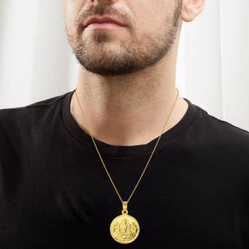Brass Goldplated Lakshmi & Lakshmi Yantra Reversible Pendant 3