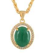 Gold plated, Faux Emerald & CZ, Bold Oval shape chain pendant