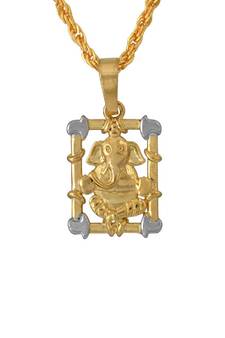 Brass, 2 colour Gold plated, Ganpati, Ganesh Temple design chain pendant