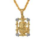 Brass, 2 colour Gold plated, Ganpati, Ganesh Temple design chain pendant
