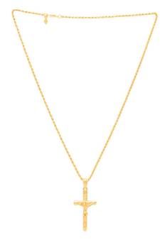 Gold plated, Cross and Jesus Locket Yellow Gold Brass chain Pendant