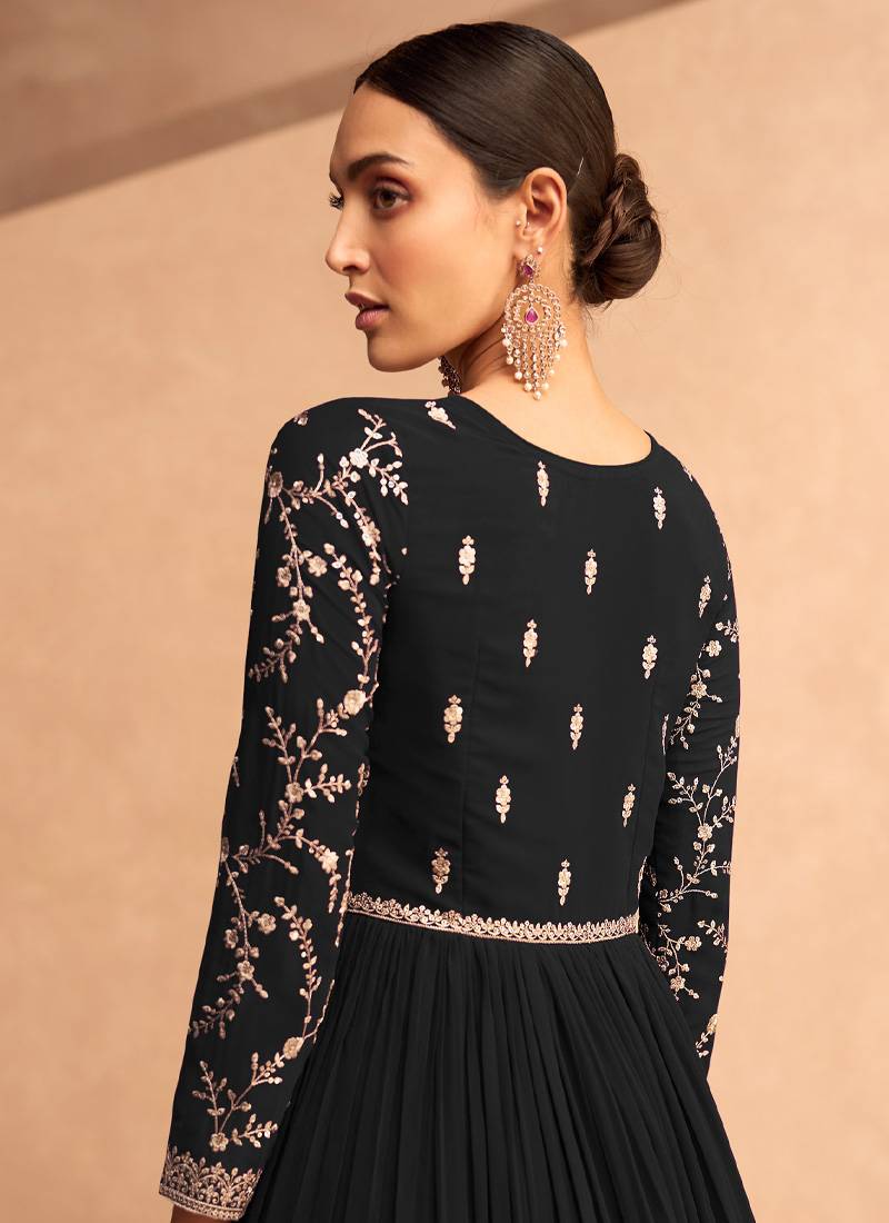 Vritika Black Georgette Anarkali Gown Suit Set