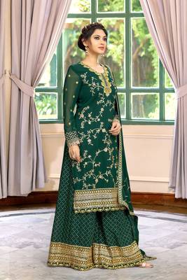 Trendmalls Georgette Embroidered Party Wear Kurta Pant with Dupatta Salwar Suit Set 5