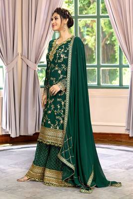 Trendmalls Georgette Embroidered Party Wear Kurta Pant with Dupatta Salwar Suit Set 1