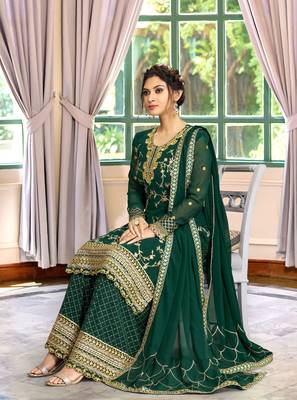 Trendmalls Georgette Embroidered Party Wear Kurta Pant with Dupatta Salwar Suit Set 6