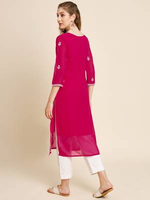 Floral yoke design Round neck Three-quarter, regular sleeves Straight shape with regular style kurti 3
