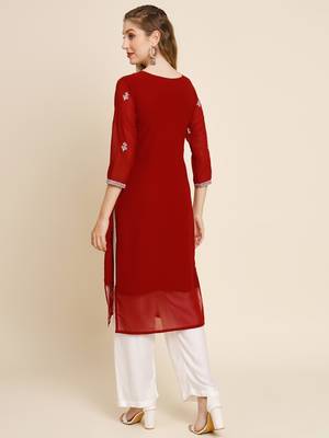 Floral yoke design Round neck Three-quarter, regular sleeves Straight shape with regular style kurti 3
