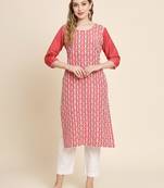 Ethnic motifs embroidered Round neck Three-quarter, regular sleeves Straight shape style Sequinned detail Knee length