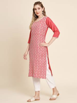 Ethnic motifs embroidered Round neck Three-quarter, regular sleeves Straight shape style Sequinned detail Knee length 2